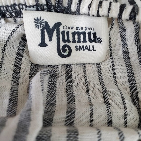 Show Me Your MuMu Sandra Smocked Off The Shoulder Striped Mini Dress Small - Picture 7 of 9